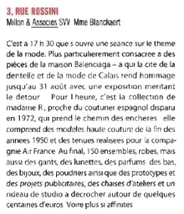 Parution Gazette Drouot - Ventes aux enchères d'archives de la Maison Balenciaga - Millon
